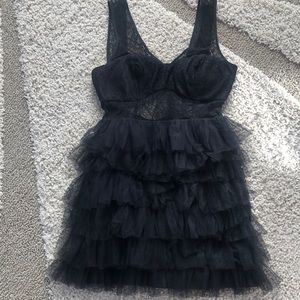 Ark & Co Black Lace Tiered Tulle Mini Dress